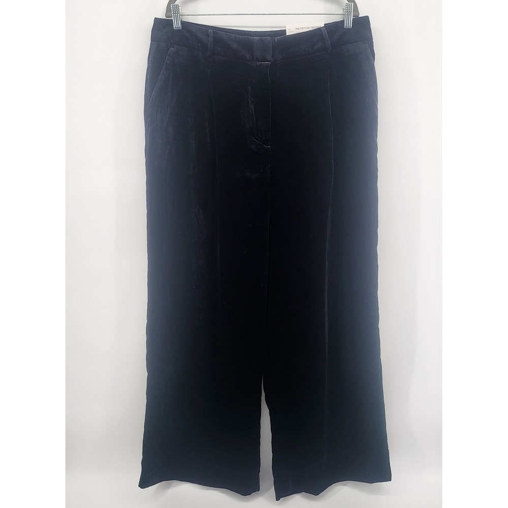 Loft The Peyton Trouser Velvet Wide Leg high Waist Dress Pants Black sz 16 Curvy